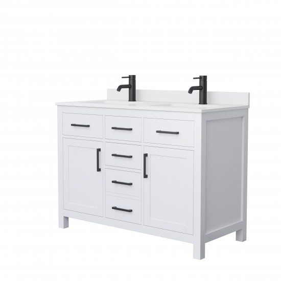 48 Inch Double Bathroom Vanity in White, White Cultured Marble Countertop, Sinks, Black Trim