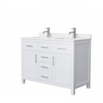 48 Inch Double Bathroom Vanity in White, Carrara Cultured Marble Countertop, Sinks, Nickel Trim