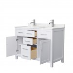 48 Inch Double Bathroom Vanity in White, Carrara Cultured Marble Countertop, Sinks, Nickel Trim