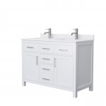 48 Inch Double Bathroom Vanity in White, White Cultured Marble Countertop, Sinks, Nickel Trim