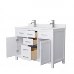 48 Inch Double Bathroom Vanity in White, White Cultured Marble Countertop, Sinks, Nickel Trim