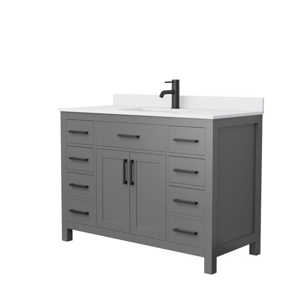 48 Inch Single Bathroom Vanity in Dark Gray, White Cultured Marble Countertop, Sink, Black Trim