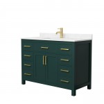 48 Inch Single Bathroom Vanity in Green, Carrara Cultured Marble Countertop, Sink, Gold Trim