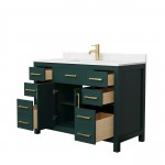 48 Inch Single Bathroom Vanity in Green, Carrara Cultured Marble Countertop, Sink, Gold Trim