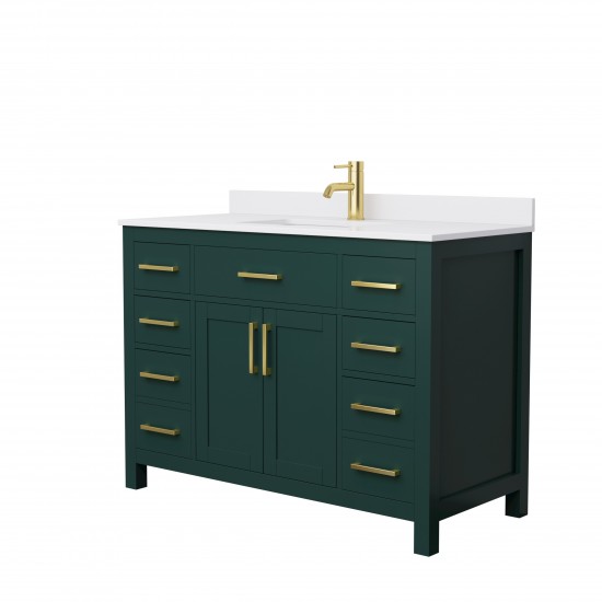 48 Inch Single Bathroom Vanity in Green, White Cultured Marble Countertop, Sink, Gold Trim