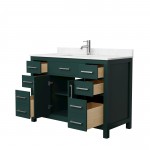 48 Inch Single Bathroom Vanity in Green, Carrara Cultured Marble Countertop, Sink, Nickel Trim