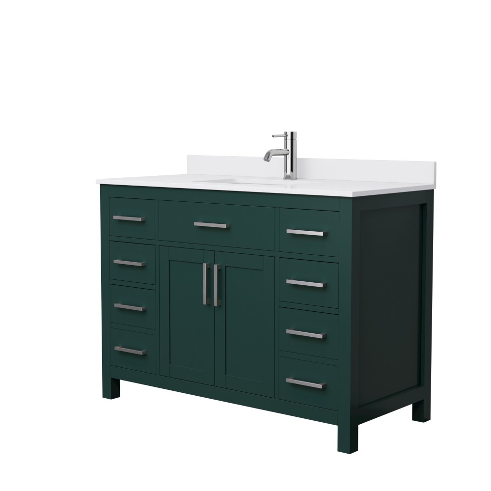 48 Inch Single Bathroom Vanity in Green, White Cultured Marble Countertop, Sink, Nickel Trim