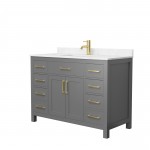 48 Inch Single Bathroom Vanity in Dark Gray, Carrara Cultured Marble Countertop, Sink, Gold Trim