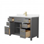 48 Inch Single Bathroom Vanity in Dark Gray, Carrara Cultured Marble Countertop, Sink, Gold Trim