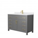 48 Inch Single Bathroom Vanity in Dark Gray, White Cultured Marble Countertop, Sink, Gold Trim