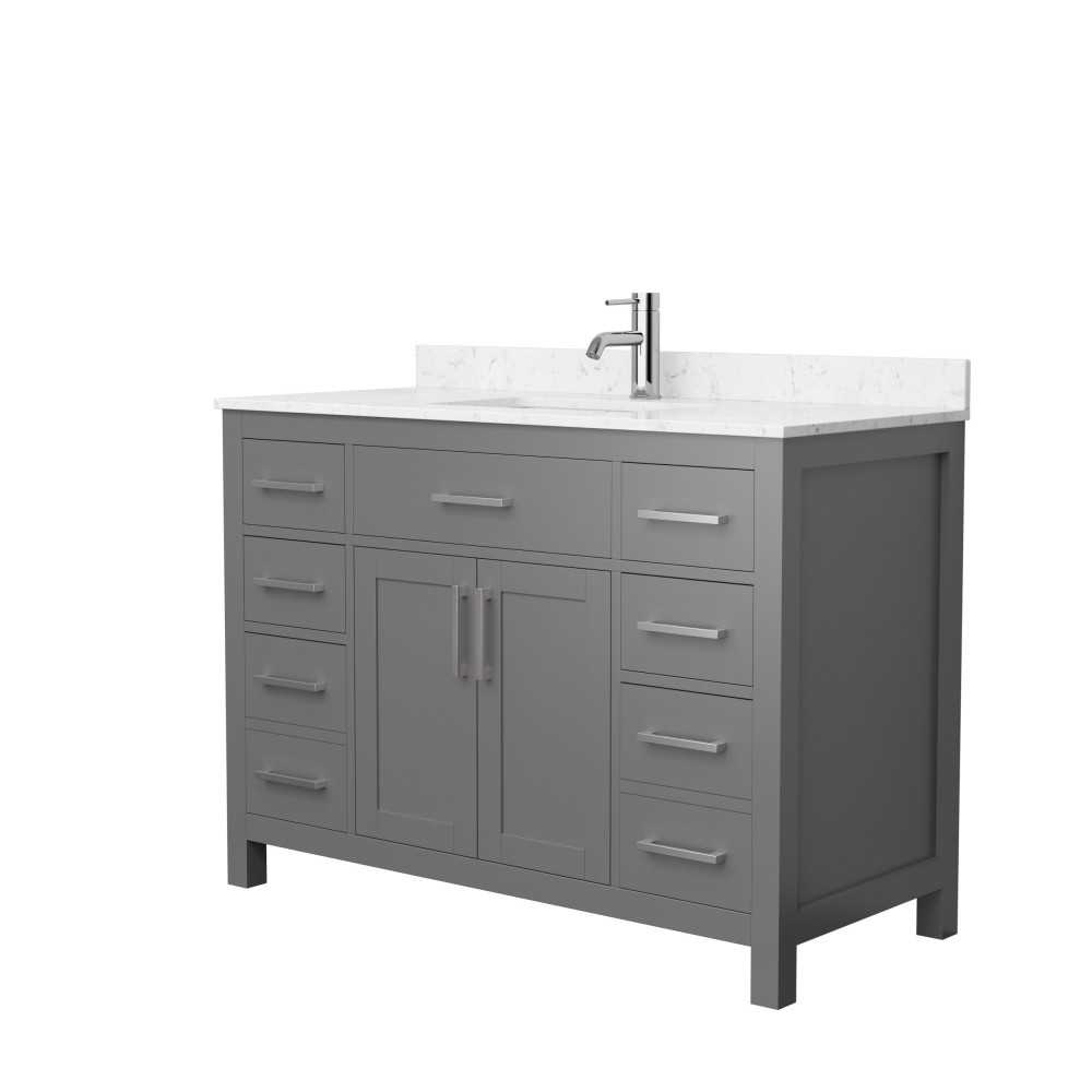 48 Inch Single Bathroom Vanity in Dark Gray, Carrara Cultured Marble Countertop, Sink, Nickel Trim