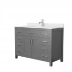 48 Inch Single Bathroom Vanity in Dark Gray, White Cultured Marble Countertop, Sink, Nickel Trim