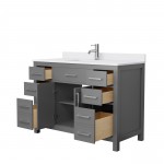 48 Inch Single Bathroom Vanity in Dark Gray, White Cultured Marble Countertop, Sink, Nickel Trim