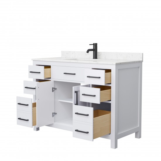 48 Inch Single Bathroom Vanity in White, Carrara Cultured Marble Countertop, Sink, Black Trim