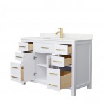 48 Inch Single Bathroom Vanity in White, Carrara Cultured Marble Countertop, Sink, Gold Trim