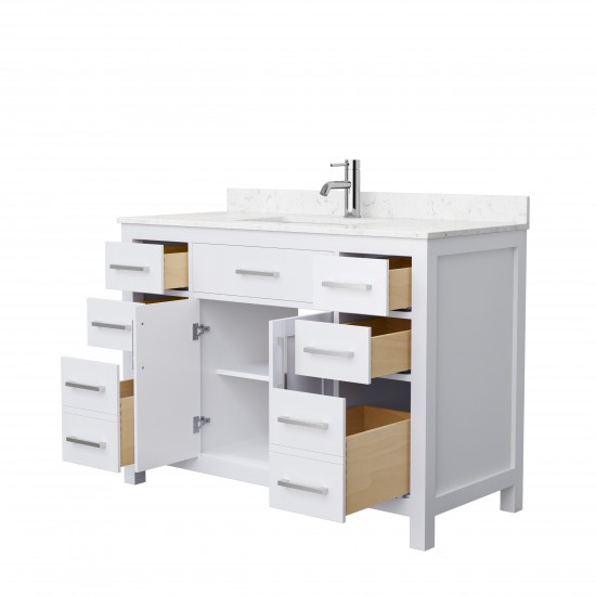 48 Inch Single Bathroom Vanity in White, Carrara Cultured Marble Countertop, Sink, Nickel Trim