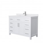 48 Inch Single Bathroom Vanity in White, White Cultured Marble Countertop, Sink, Nickel Trim