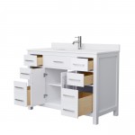 48 Inch Single Bathroom Vanity in White, White Cultured Marble Countertop, Sink, Nickel Trim