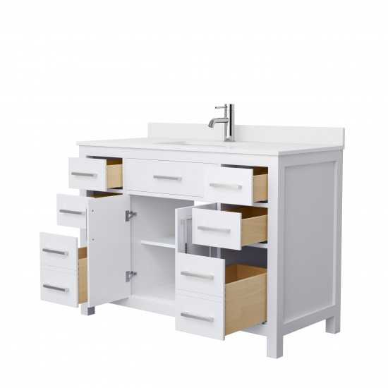 48 Inch Single Bathroom Vanity in White, White Cultured Marble Countertop, Sink, Nickel Trim