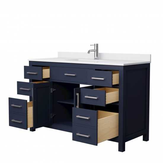 54 Inch Single Bathroom Vanity in Dark Blue, White Cultured Marble Countertop, Sink, Nickel Trim