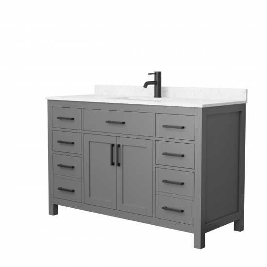 54 Inch Single Bathroom Vanity in Dark Gray, Carrara Cultured Marble Countertop, Sink, Black Trim