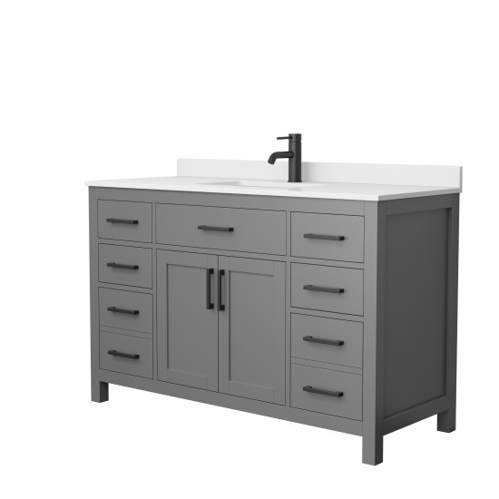 54 Inch Single Bathroom Vanity in Dark Gray, White Cultured Marble Countertop, Sink, Black Trim