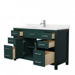 54 Inch Single Bathroom Vanity in Green, Carrara Cultured Marble Countertop, Sink, Nickel Trim