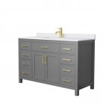 54 Inch Single Bathroom Vanity in Dark Gray, White Cultured Marble Countertop, Sink, Gold Trim