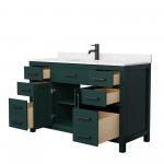 54 Inch Single Bathroom Vanity in Green, Carrara Cultured Marble Countertop, Sink, Black Trim