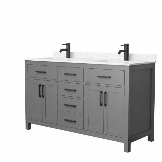 60 Inch Double Bathroom Vanity in Dark Gray, Carrara Cultured Marble Countertop, Sinks, Black Trim