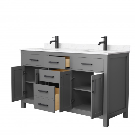 60 Inch Double Bathroom Vanity in Dark Gray, Carrara Cultured Marble Countertop, Sinks, Black Trim