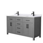 60 Inch Double Bathroom Vanity in Dark Gray, White Cultured Marble Countertop, Sinks, Black Trim