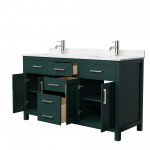 60 Inch Double Bathroom Vanity in Green, Carrara Cultured Marble Countertop, Sinks, Nickel Trim