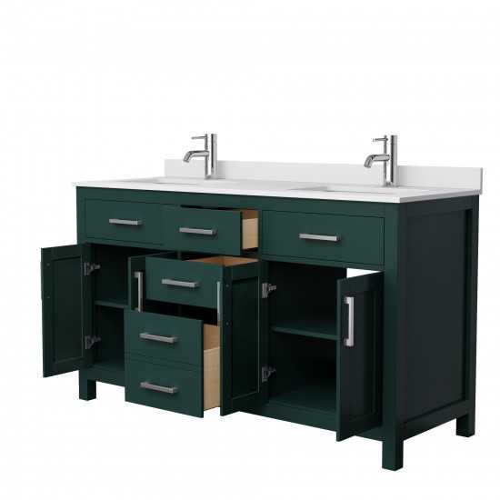 60 Inch Double Bathroom Vanity in Green, White Cultured Marble Countertop, Sinks, Nickel Trim