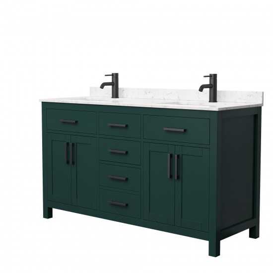 60 Inch Double Bathroom Vanity in Green, Carrara Cultured Marble Countertop, Sinks, Black Trim