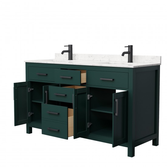 60 Inch Double Bathroom Vanity in Green, Carrara Cultured Marble Countertop, Sinks, Black Trim