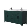 60 Inch Double Bathroom Vanity in Green, White Cultured Marble Countertop, Sinks, Black Trim