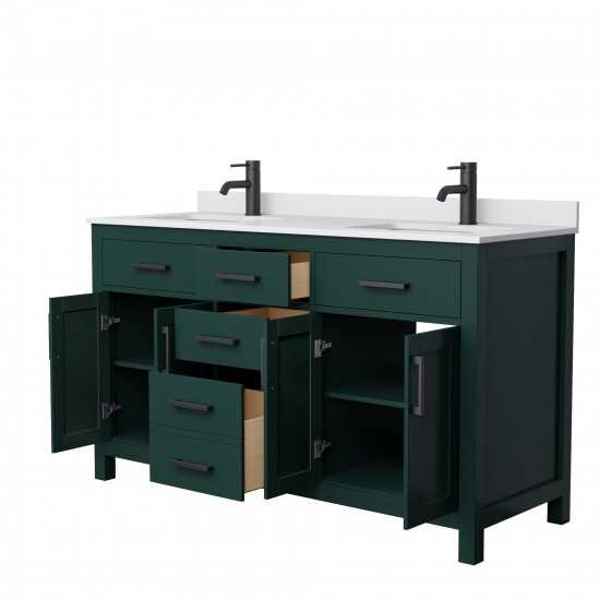 60 Inch Double Bathroom Vanity in Green, White Cultured Marble Countertop, Sinks, Black Trim