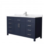 60 Inch Single Bathroom Vanity in Dark Blue, Carrara Cultured Marble Countertop, Sink, Nickel Trim