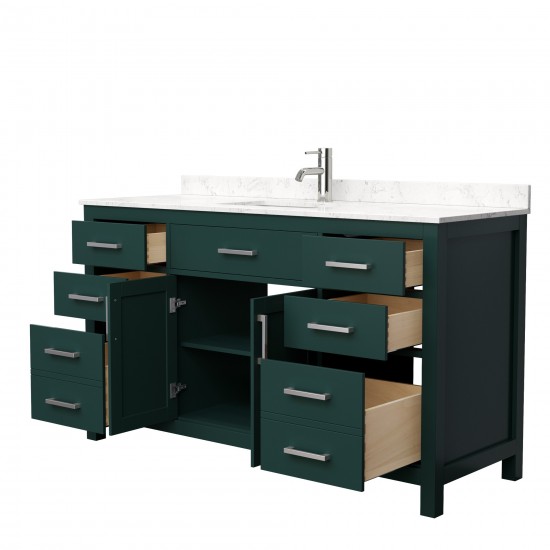 60 Inch Single Bathroom Vanity in Green, Carrara Cultured Marble Countertop, Sink, Nickel Trim