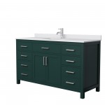 60 Inch Single Bathroom Vanity in Green, White Cultured Marble Countertop, Sink, Nickel Trim