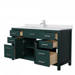 60 Inch Single Bathroom Vanity in Green, White Cultured Marble Countertop, Sink, Nickel Trim