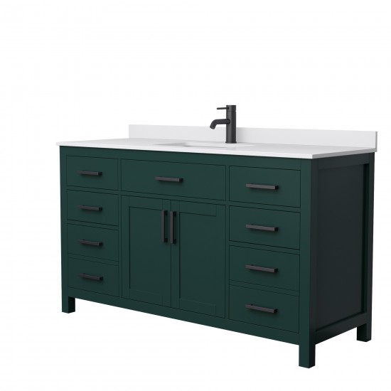 60 Inch Single Bathroom Vanity in Green, White Cultured Marble Countertop, Sink, Black Trim