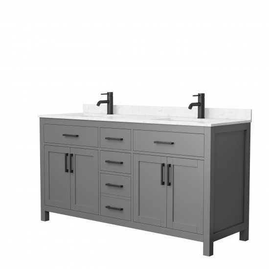 66 Inch Double Bathroom Vanity in Dark Gray, Carrara Cultured Marble Countertop, Sinks, Black Trim