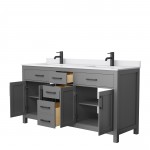 66 Inch Double Bathroom Vanity in Dark Gray, White Cultured Marble Countertop, Sinks, Black Trim