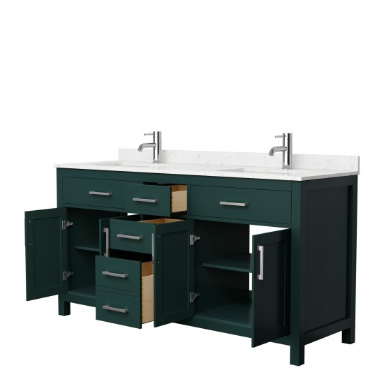 66 Inch Double Bathroom Vanity in Green, Carrara Cultured Marble Countertop, Sinks, Nickel Trim