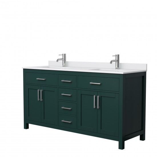 66 Inch Double Bathroom Vanity in Green, White Cultured Marble Countertop, Sinks, Nickel Trim