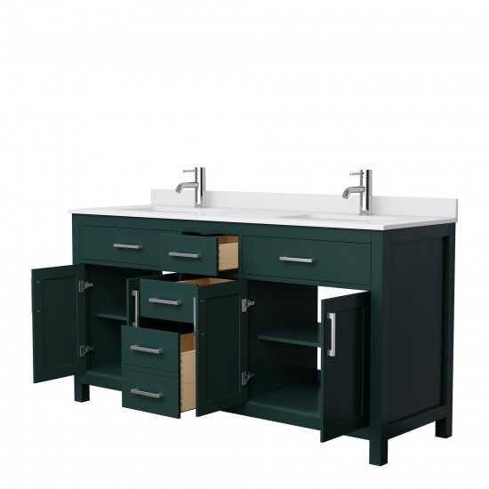 66 Inch Double Bathroom Vanity in Green, White Cultured Marble Countertop, Sinks, Nickel Trim