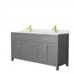 66 Inch Double Bathroom Vanity in Dark Gray, White Cultured Marble Countertop, Sinks, Gold Trim