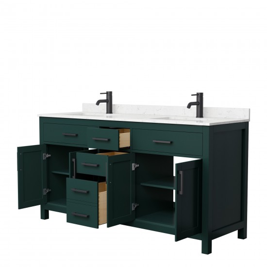 66 Inch Double Bathroom Vanity in Green, Carrara Cultured Marble Countertop, Sinks, Black Trim